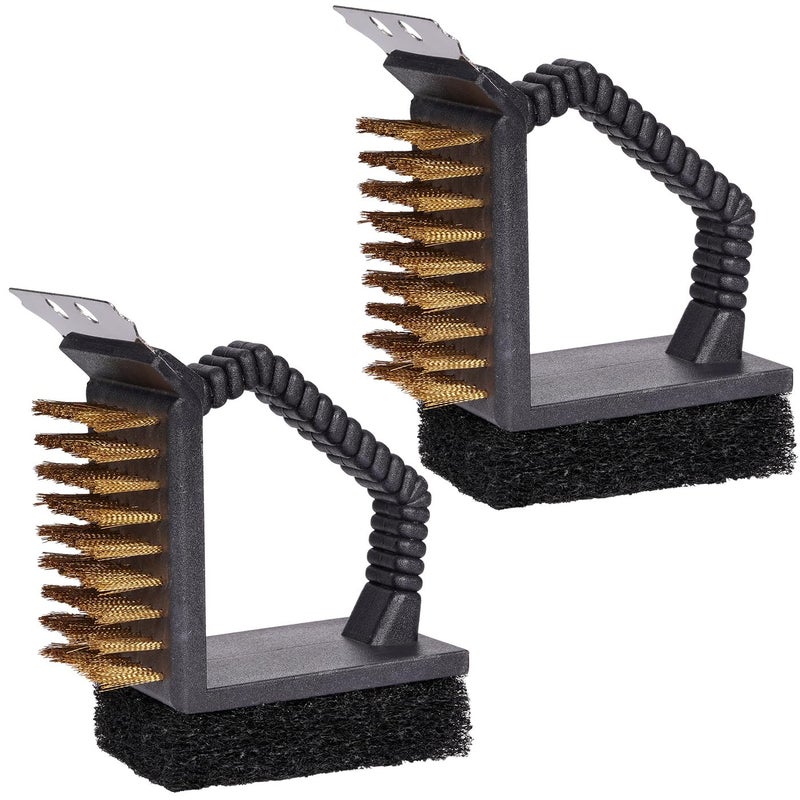 SquEqu 2 Pack Grill Brush and Scraper with Wire Bristles and Bristle-Free Scour 2 Side Brushes Handheld Short Handle Scrubber for Grill Grate Cleaner Cast Iron Charcoal Racks Grid BBQ Cooking Grates - Image 1